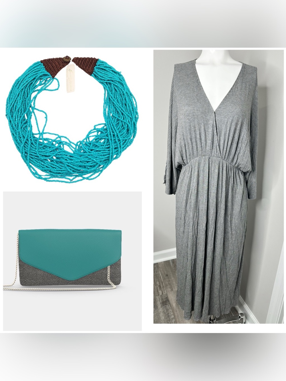Susan betro Gray V-Neck Midi Dress -medium